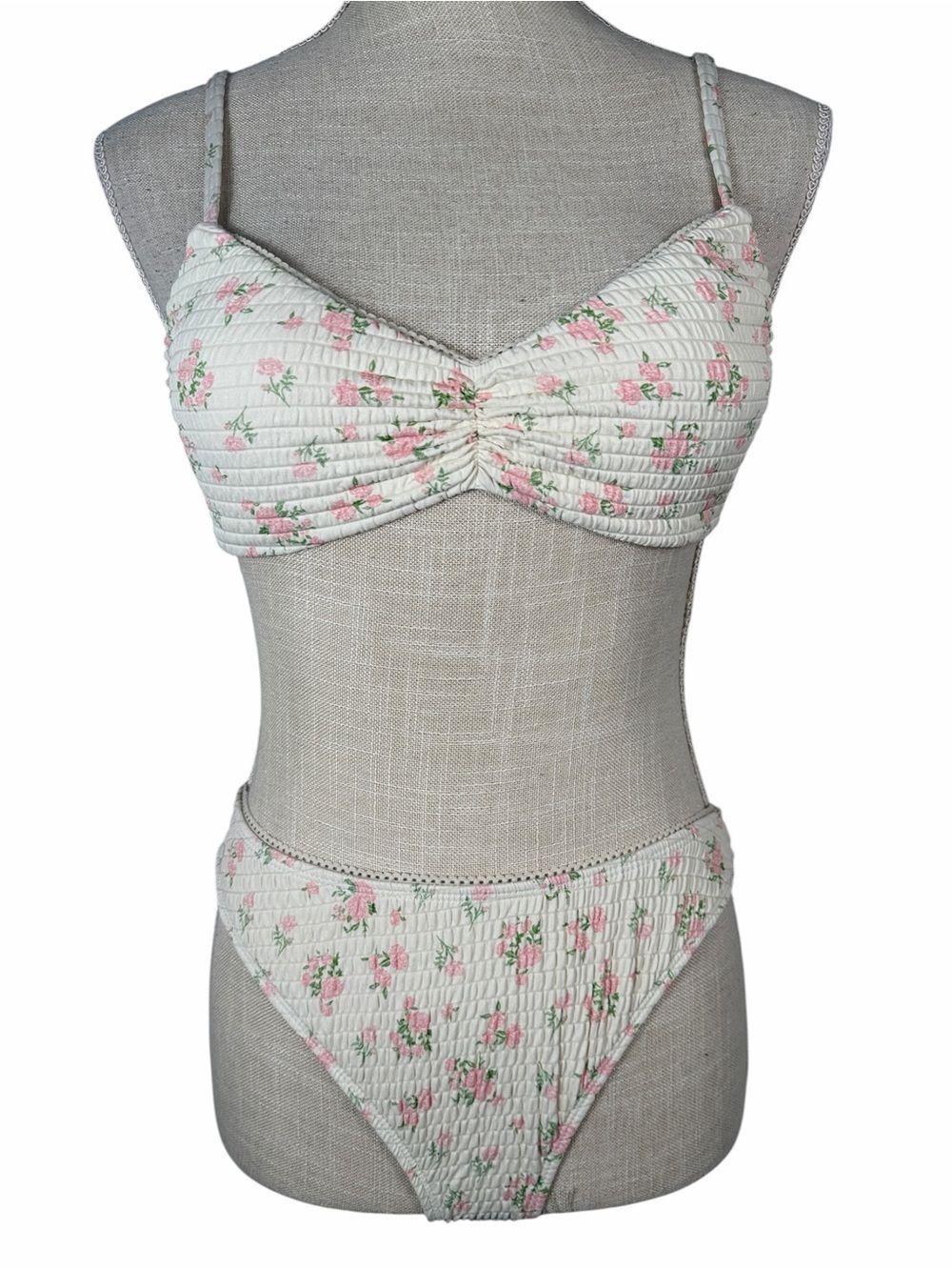 Dippin Daisy’s Cream Feminine Floral Smocked Summer Vibes Bikini Set